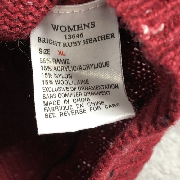 Woolrich Sweater Womens XL Red V Neck Wool Bright Ruby Heather Cozy Cabincore - Picture 6 of 10